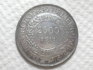 2000 Reis 1900 Da Serie Do 4o Centenario Do Descobrimento Do Brasil Prata 917 Flor De Cunho