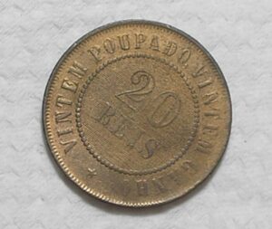 Reverso Inclinado Direita) 20 Réis - 1900 / Raro aparecer nessa data / Bronze / box52
