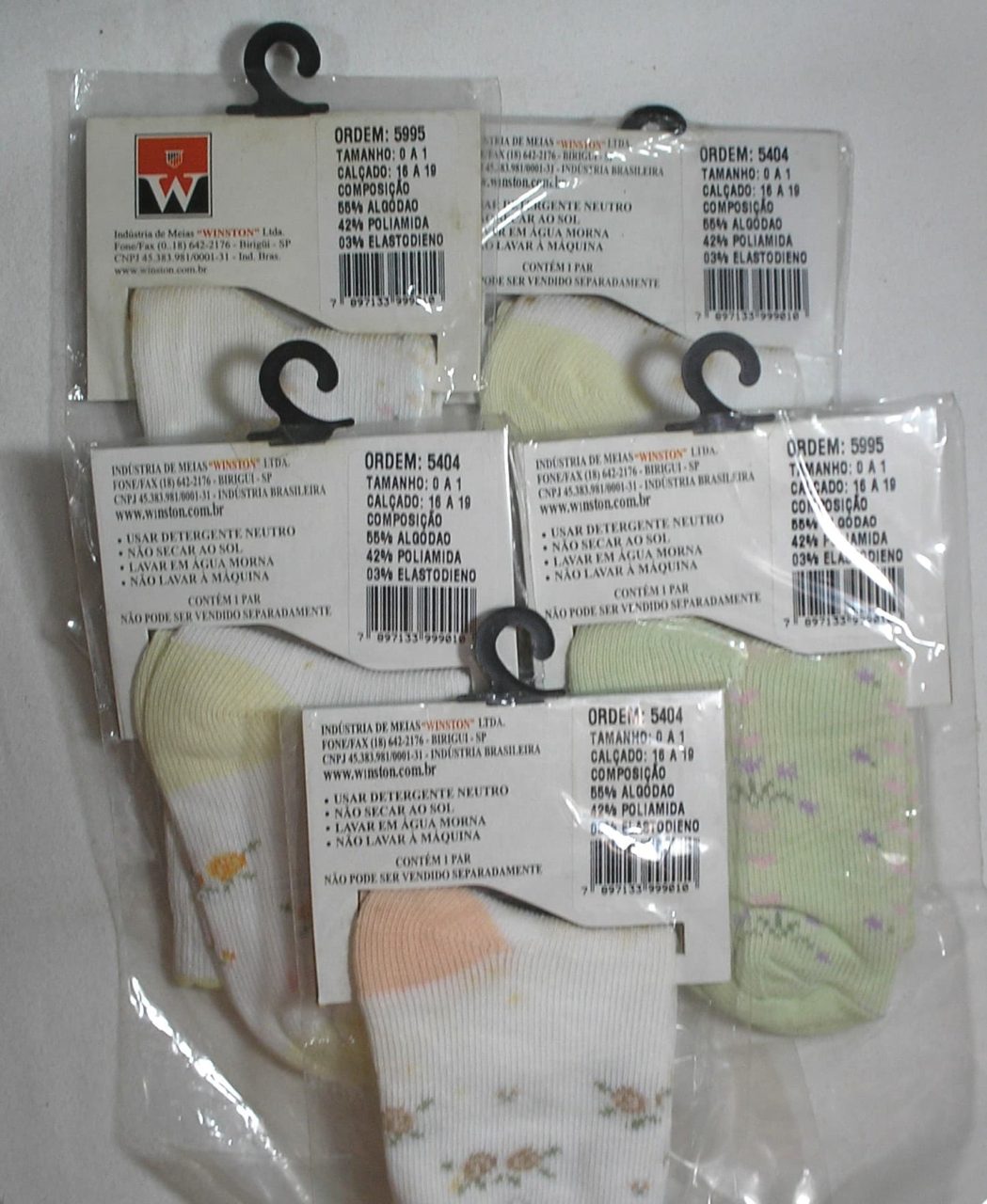 | Casa do Colecionador 5 pares de Meias de qualidade da marca Winston Baby line nas cores variadas, veste calçado nº 16 a 19 de 3 meses até 1 ano - menina