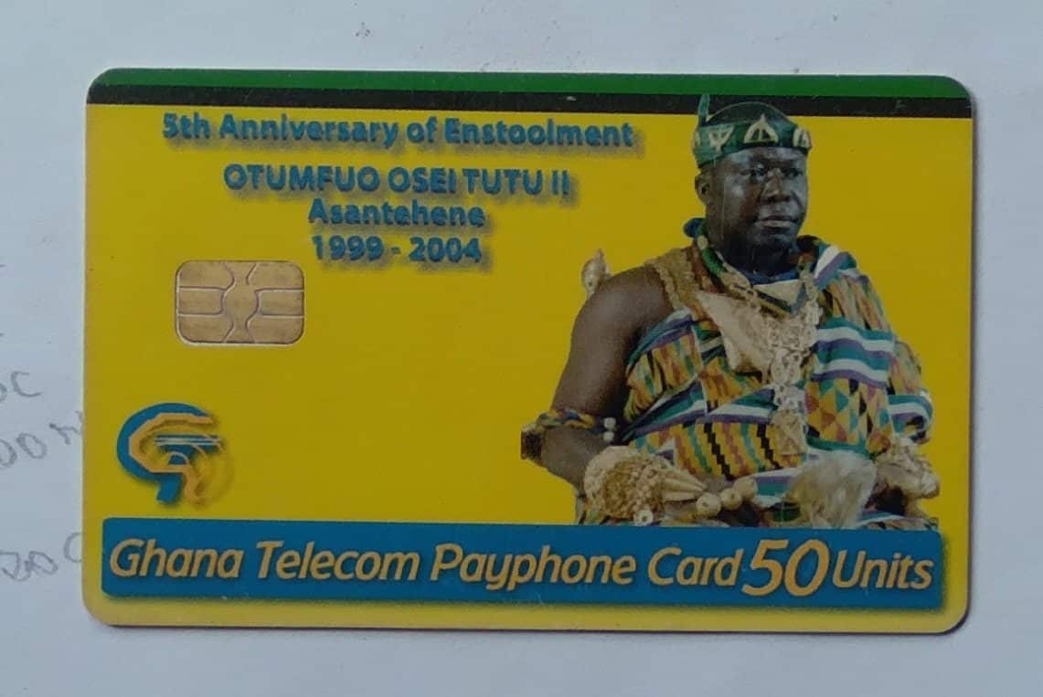 Cartão telefone Gana Telecom. Rei Otumfuo Osei Tutu.