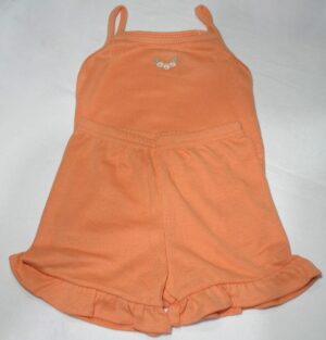 Conjunto Body com shortinho na cor de abóbora em malha com detalhes em bordado floral, veste menina de 3 meses 1 ano