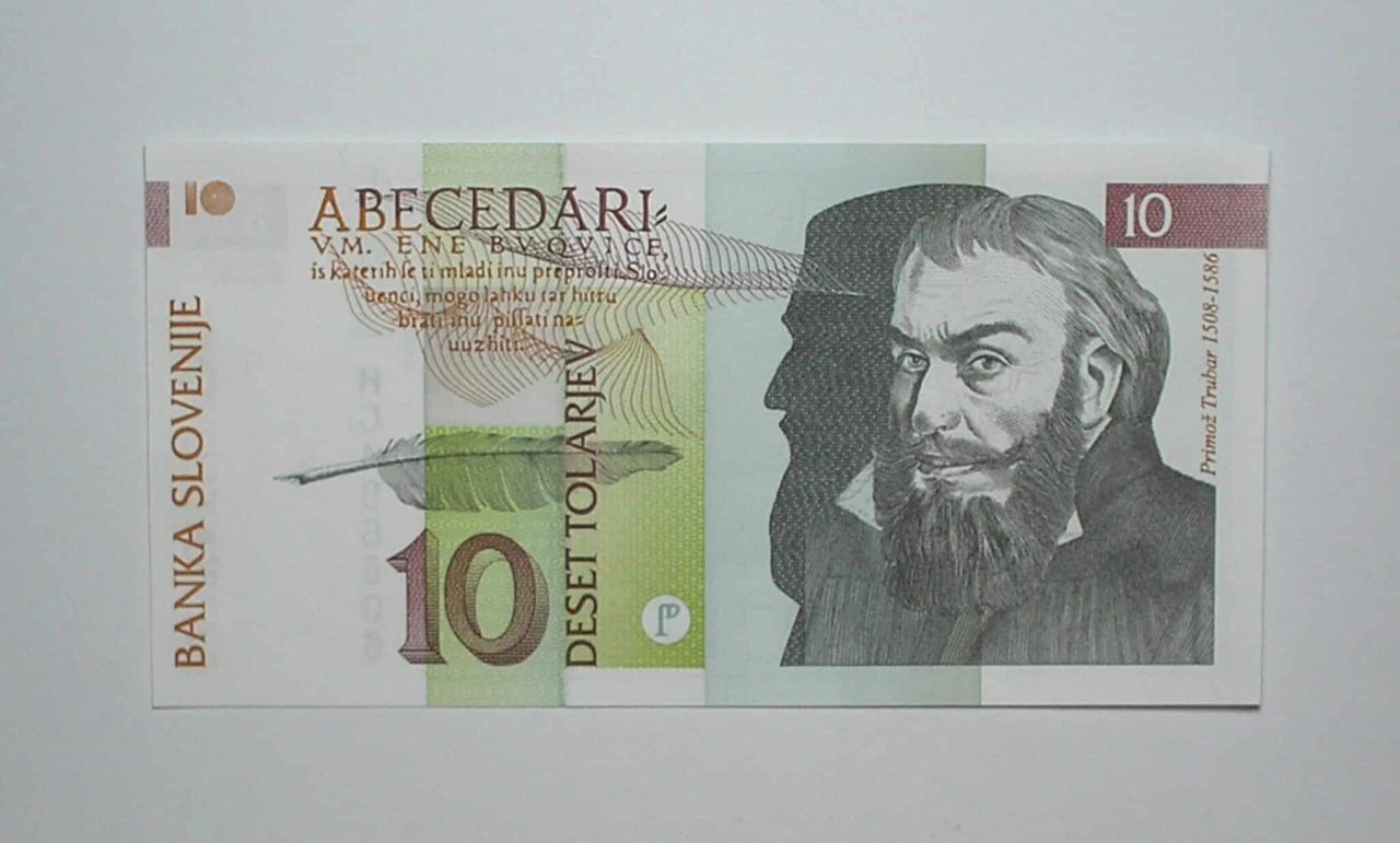 Eslovenia / Cédula Estrangeira / 10 Tolarjev - 1982 / Primoz Trubar / Flor de Estampa