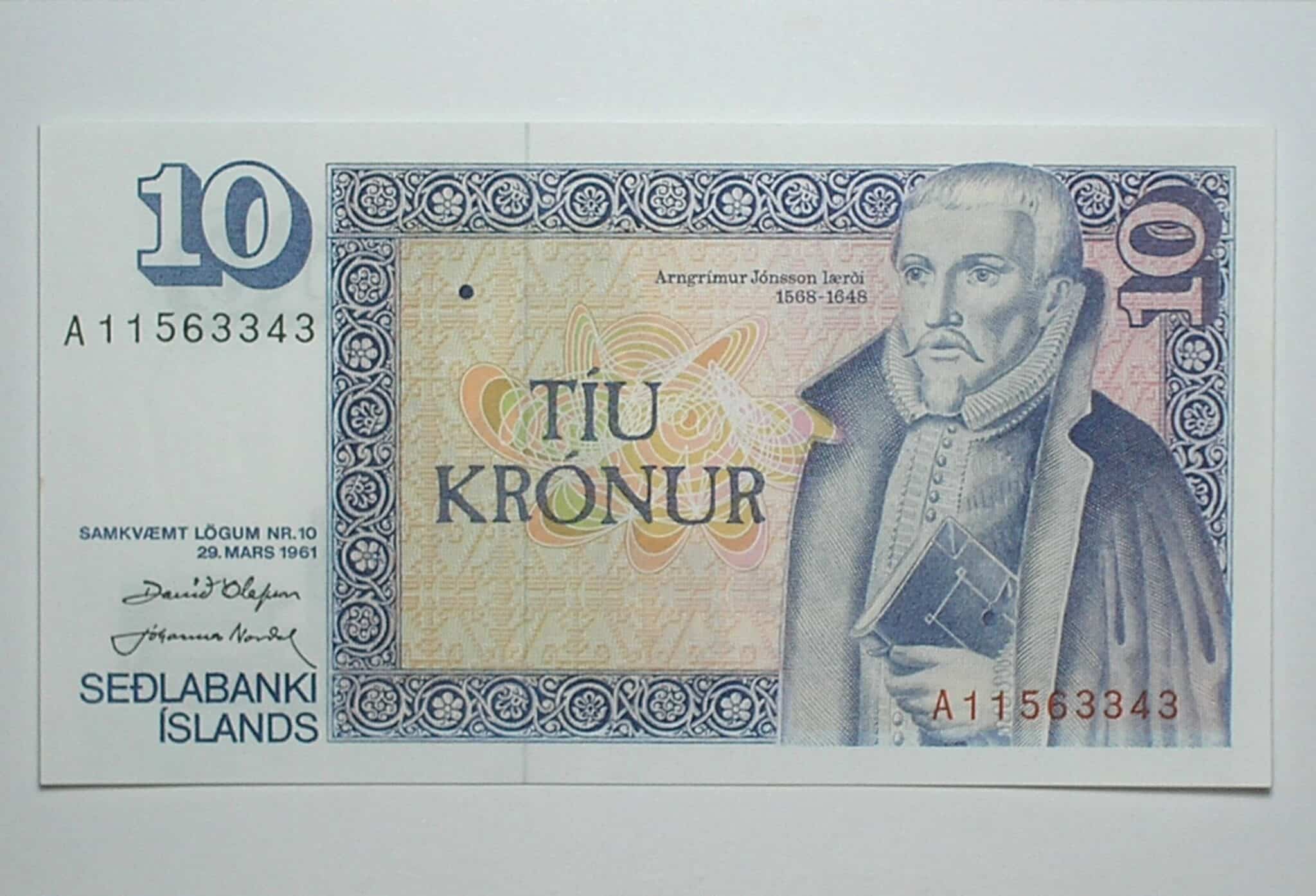 Icelandia Cedula Estrangeira 10 Kronur 1961 Comemorativa A Jonsson Laeroi Flor De Estampa 2