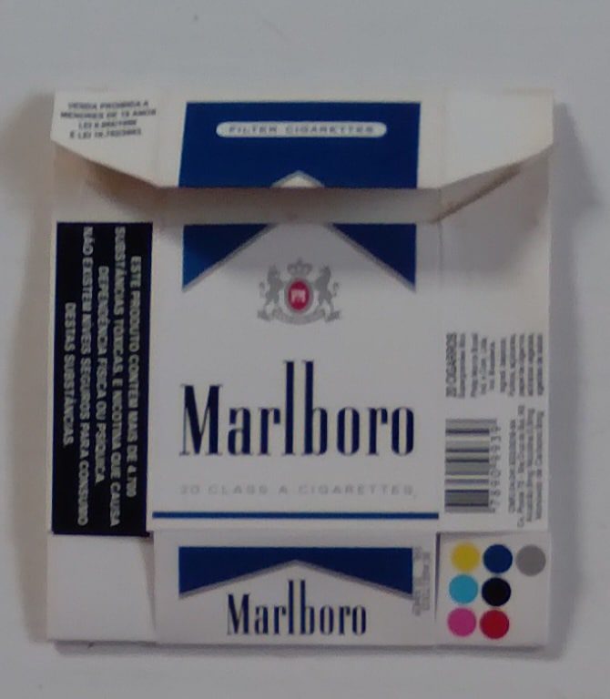 Ne5p. Box vazio Marlboro filter Philip Morris Brasil. Símbolo azul grande.