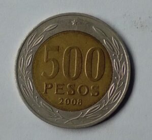 Ne5s. Moeda Chile 2008. Bimetálica 500 pesos. Cardeal Raul Silva.