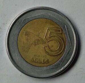 Ne5s. Moeda Peru 1995. Bimetálica 5 soles.