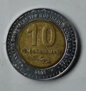 Ne5s. Moeda Uruguai 2000. 10 pesos uruguaios Bimetálica José Artigas