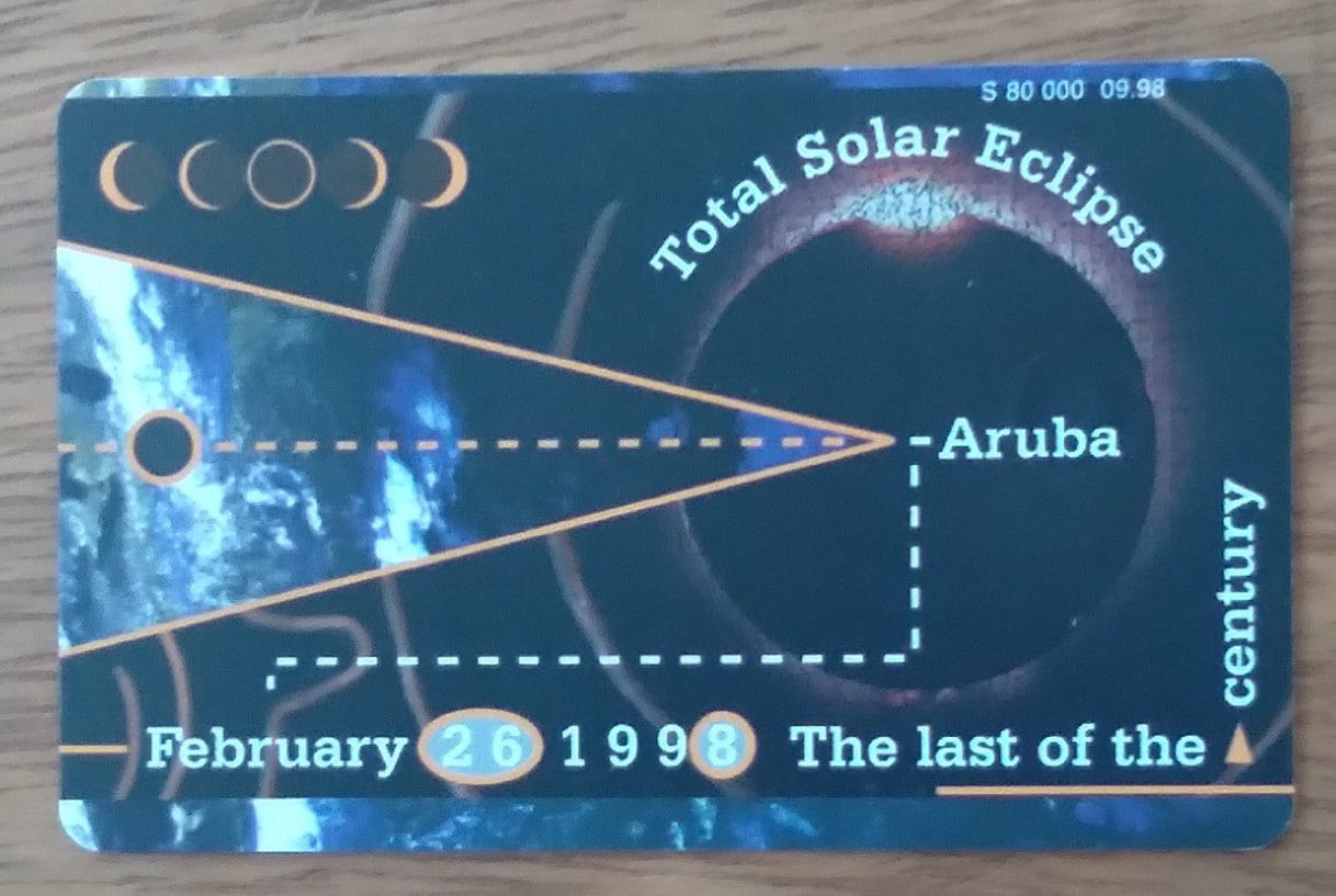 Cartão telefone Aruba Setar chip 1998. Eclipse solar total.