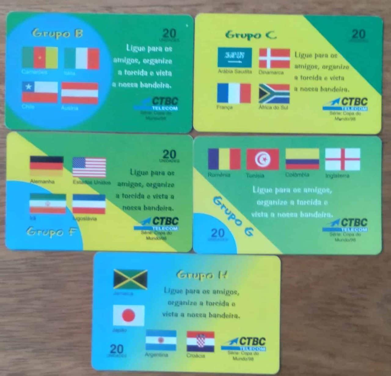 Cartão telefone Brasil CTBC Telecom. Copa do mundo 98. Valor de cada ct.