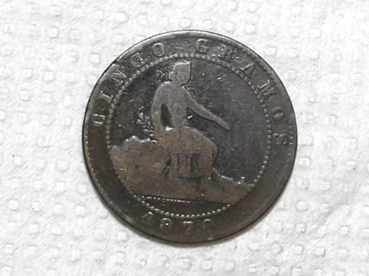 Espanha) 5 Centimos - 1870 / Barcelona mint - 8 pointed star / Bronze / box53