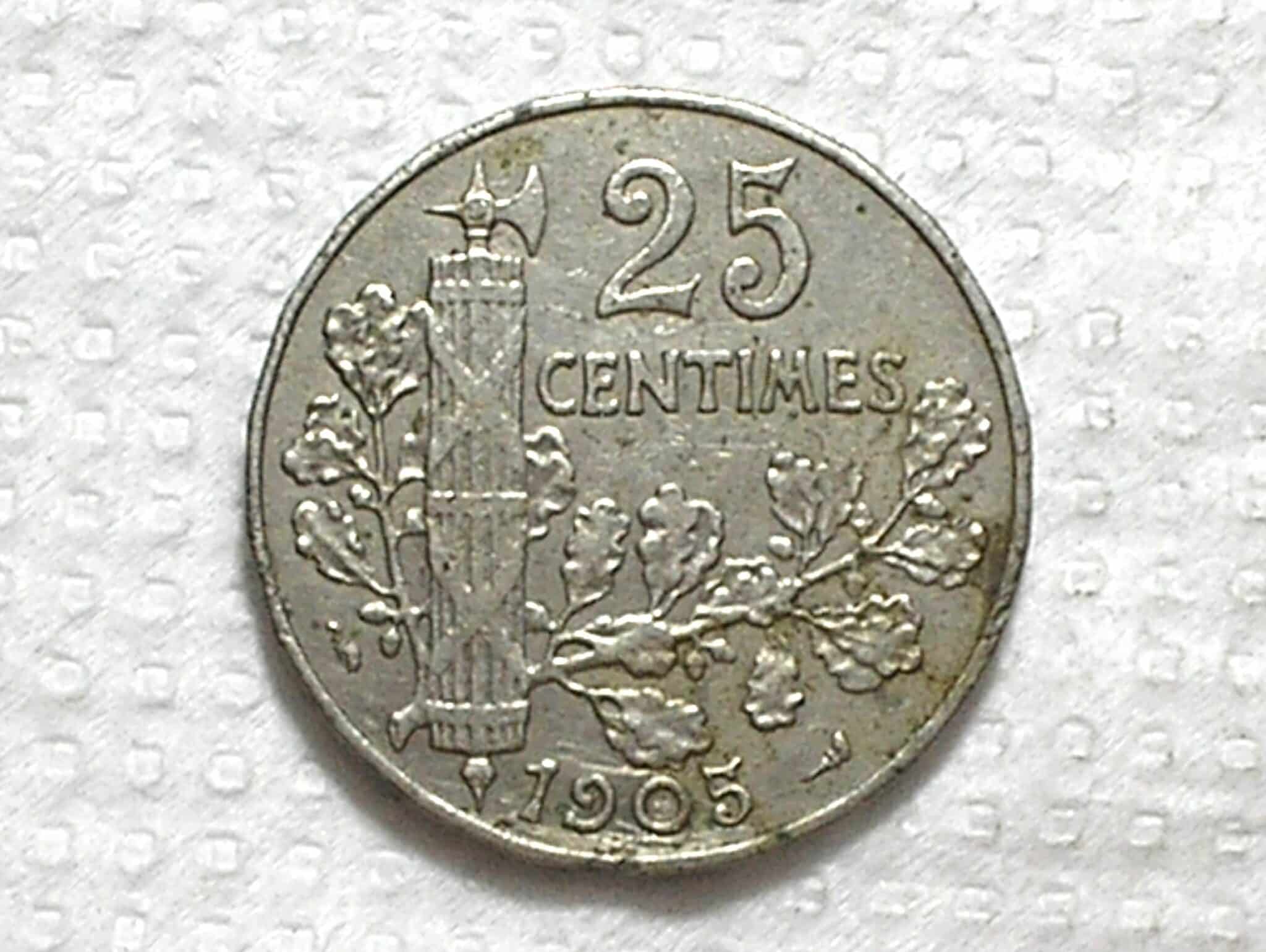 França) 25 Centimes - 1905 / 7g - 24mm / Ni / box53