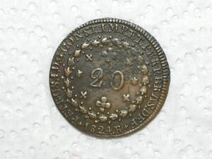 20 Reis 1824 Rio 23 Tulipas Cruz Embolada Imperio Cobre Mbc Sob Cod300