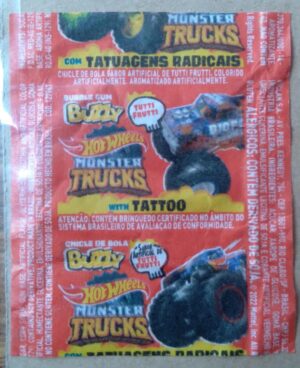 5a1. Embalagem papel Chicletes Buzzy Hot Wheels Monster Trucks.
