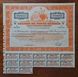 Apólice – Estado de Minas Gerais – Dívida Interna Fundada – Série B – 200 mil réis – 1936 - Nº 1507035 [JMC]