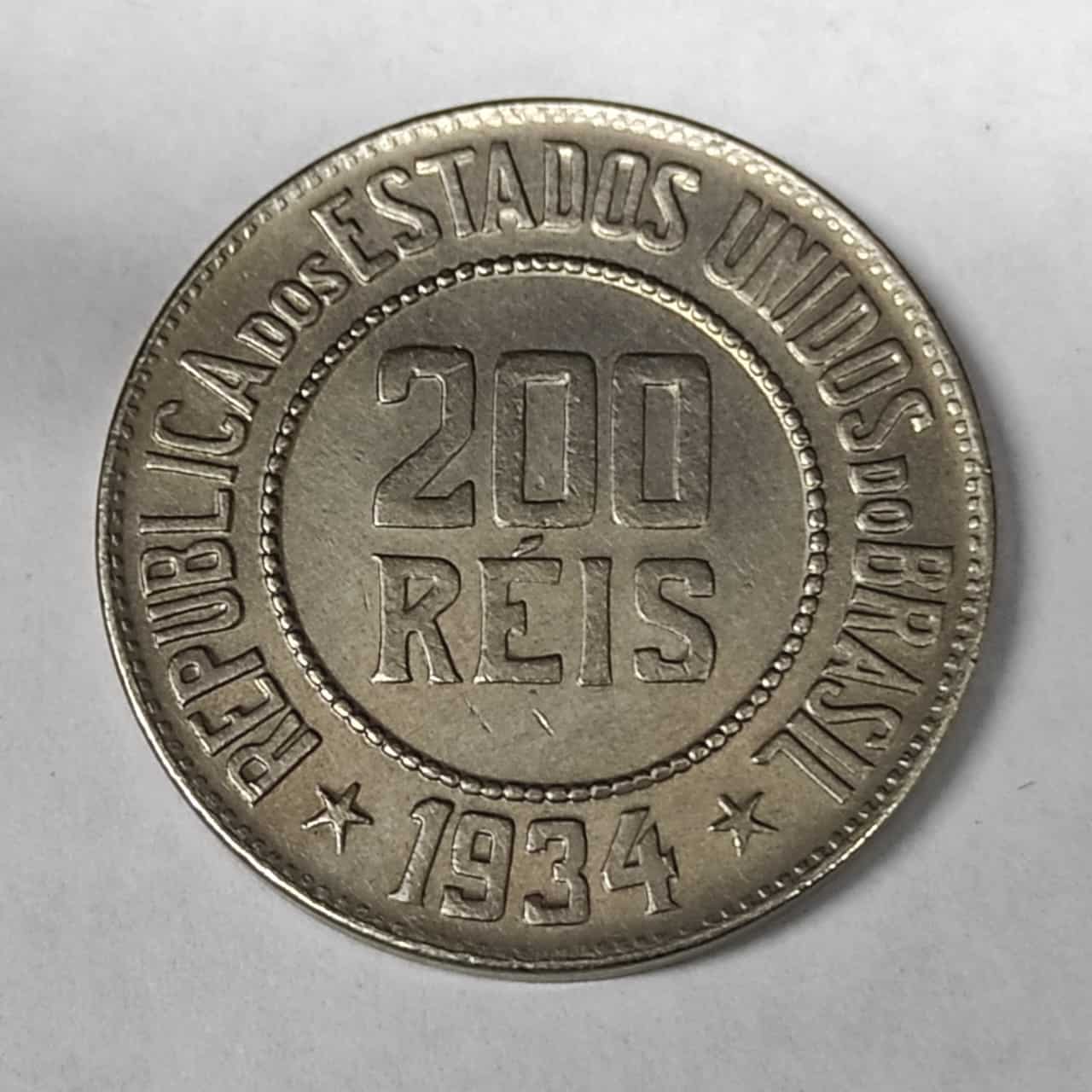 Moeda 200 Reis 1934 FC Flor de Cunho