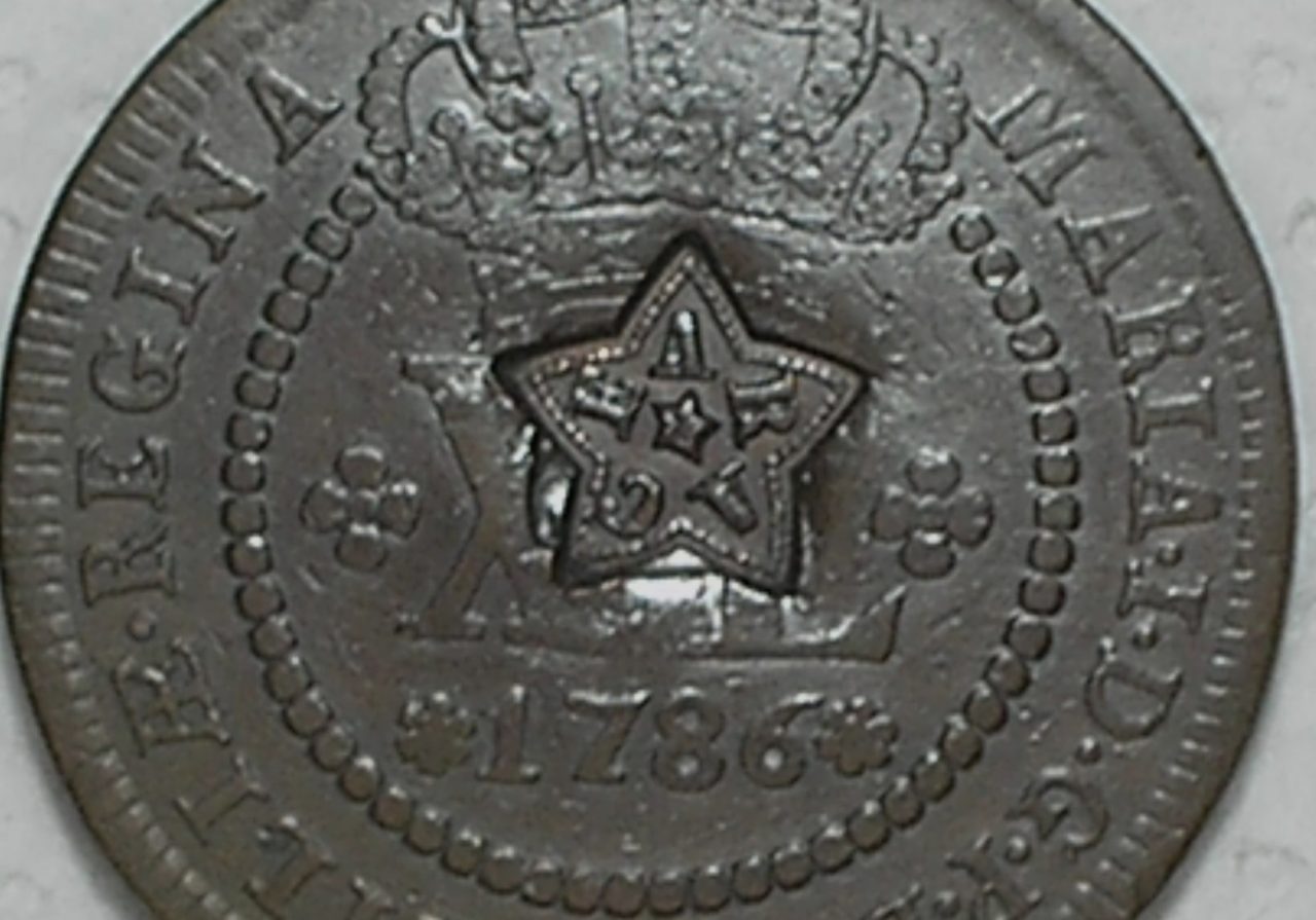 - XL Réis - 1786 / Carimbo Ceará / Corôa Média / 45 Pérolas / Rara / Mbc / Lindíssimo exemplar / cod.300