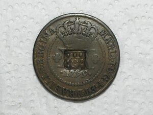 XX Réis - 1799 / Corôa Alta / $8 Pérolas / Carimbo Escudete / Colônia - Maria I / Mbc- linda peça / Cobre / cod.300