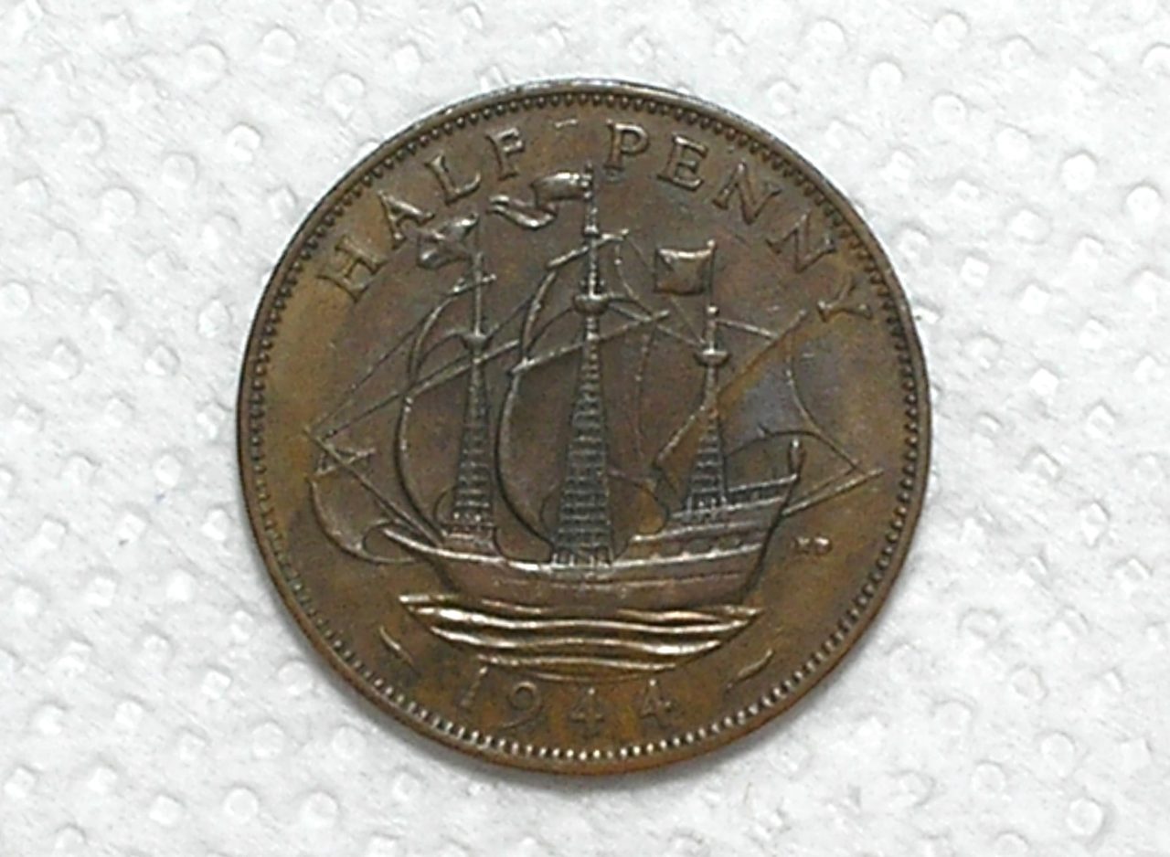 Inglaterra) 1/2 Penny - 1944 / Georgivs vi / 5,4g - 25,5mm / Bronze / Mbc / box56