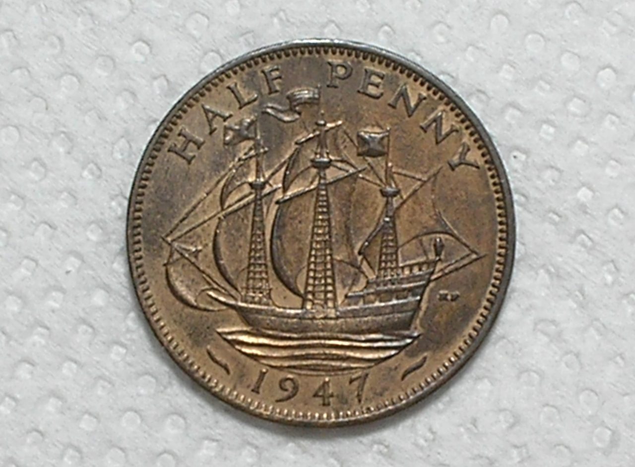 Inglaterra) 1/2 Penny - 1947 / Georgivs vi / 5,4g - 25,5mm / Bronze / Mbc / box56