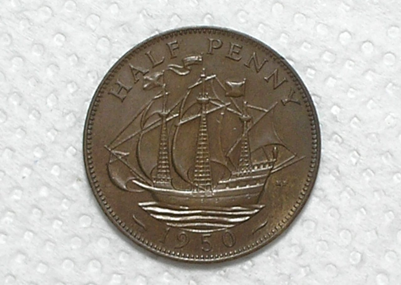 Inglaterra) 1/2 Penny - 1950 / Georgivs vi / 5,4g - 25,5mm / Bronze / Sob/ box56