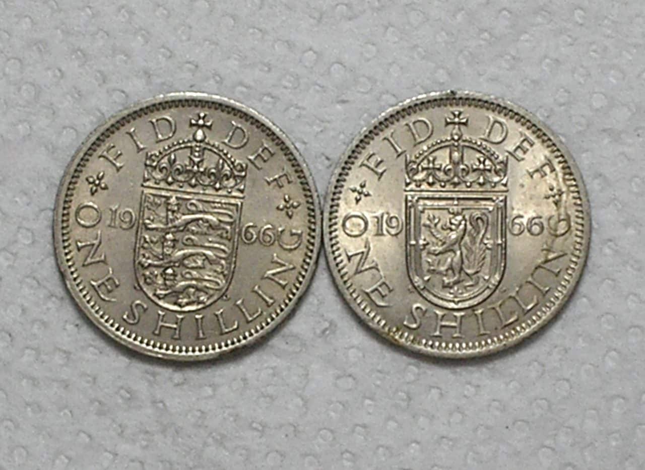 Inglaterra) 1 Shilling -1966 / English e Scottish - Elizabeth II / 23,5mm / Co/Ni / Mbc/S / box56