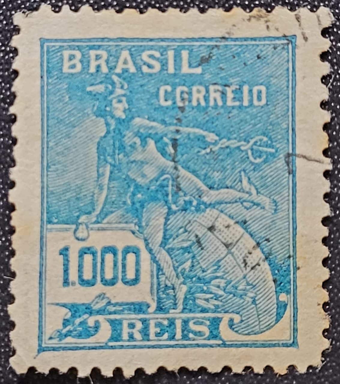 Regulares - RHM 251 (Usado) 1.000 Réis - Mercúrio e Globo - Vovó Parte 2 - 1928 (Selos do Brasil)