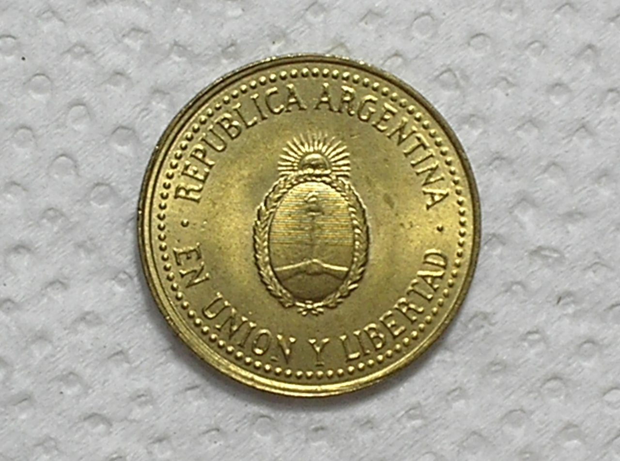 Argentina) 10 Centavos - 1992 / Carimbo Piratini / Fc / Bz-Al / box57.1