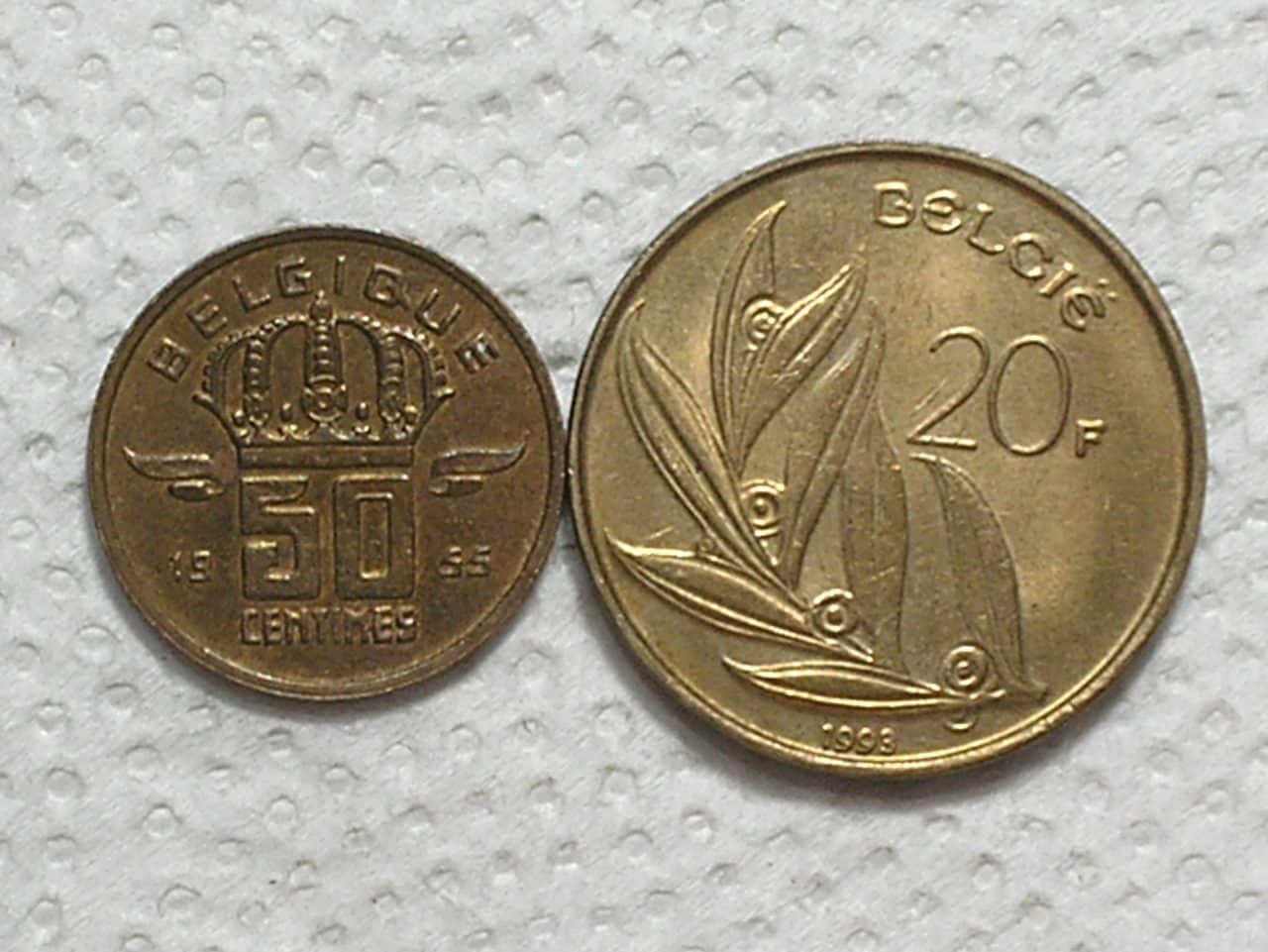Belgica) 50 Centimes - 1955 - Belgique / Bz + 20 Francs - 1993 - Belgie / NI/Bz / Sob / box57
