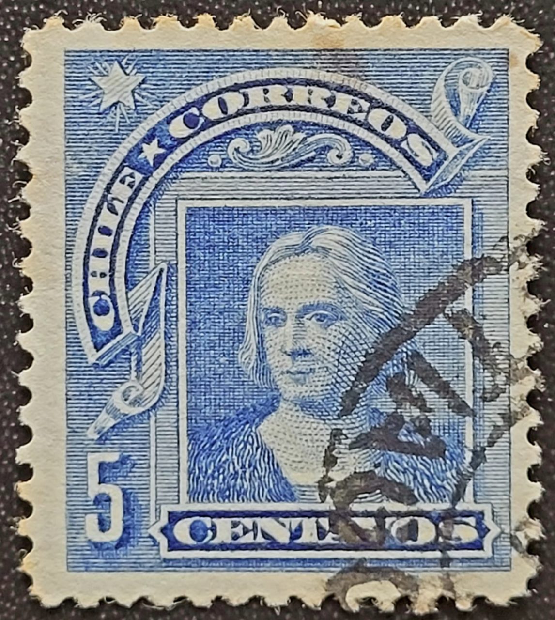 Chile - SW Nº 0061 (Usado) 5 cts - Cristovão Colombo - Cabeça em Novo Desenho - 1905