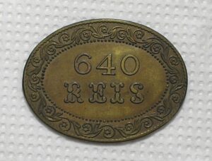 Ficha 640 Réis da Companhia Nictheroi Inhomirim / Meados de 1855 / Bronze / Mbc / Raríssima / m470