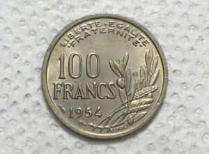 França) 100 Francs - 1954-b / 1ª da série / 24mm / S/Fc / Co/Ni / box57