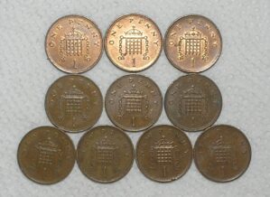 Inglaterra) 10 moedas 1 New Penny diferentes datas / veja descrição / Bronze / m460