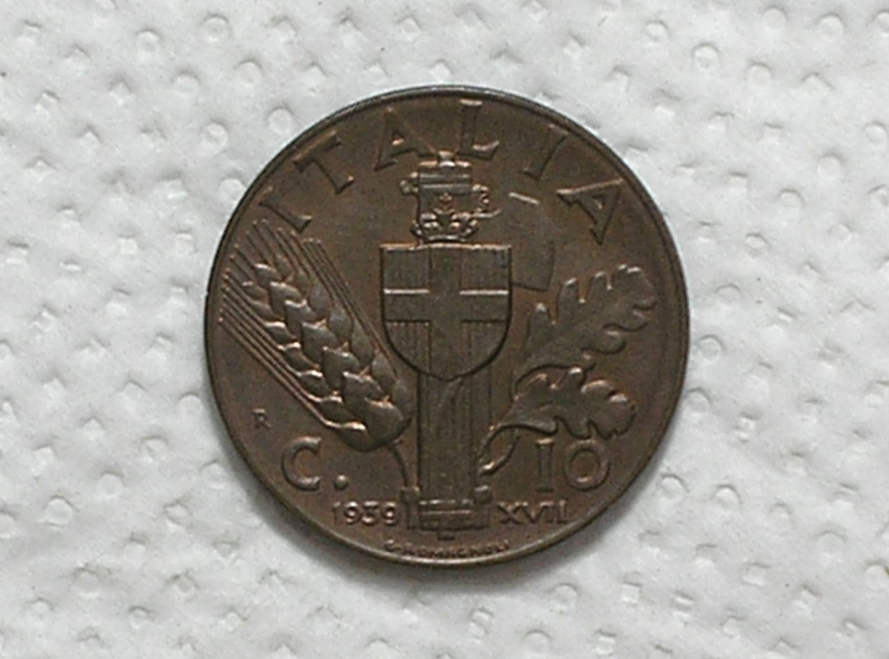 Italia) 10 Centesimi - 1939 - Ano Xvii / Sob / Co / box58