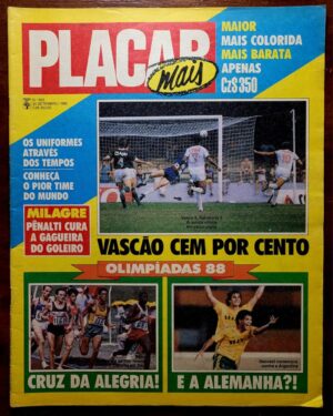 Placar Nº 0956 (Revista com 60 Escudinhos para Botões + Pôster Vasco da Gama) 30/09/1988