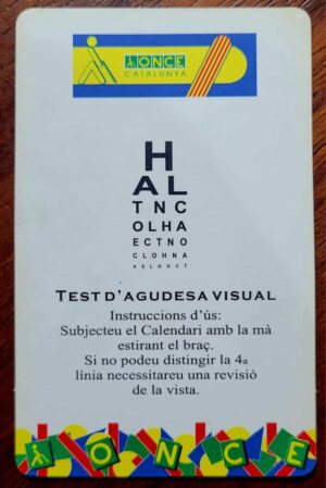 Calendário de Bolso (Tema Propaganda) Once - Teste de Visão - Ano 1999 - Calendário Estrangeiro - Espanha