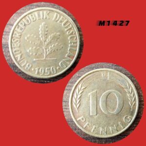 Moeda Alemanha - 10 pfennig - Aço revestido Latão - 4g - 21,5mm - 1950D - 1427