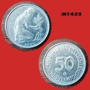 Moeda Alemanha - 50 pfennig - CuproNíquel - 3,5g - 20mm - 1991D - M1425