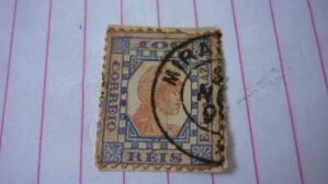 SELO 100 RÉIS COM CARIMBO MIRA LOTE 873 .