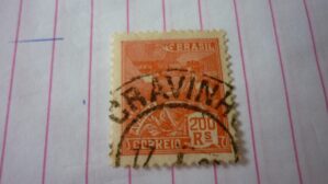 SELO 200 RÉIS COM CARIMBO CRAVINHO LOTE 735 .