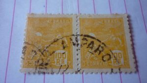 SELO DUPLA 100 RÉIS COM CARIMBO AMPARO LOTE 1126 .