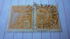 SELO DUPLA 100 RÉIS COM CARIMBO SUCURSAL 2ª TURMA S.PAULO LOTE 896 .