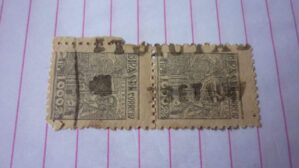 SELO DUPLA 1000 RÉIS COM CARIMBO ITUIUTABA LOTE 1037 .