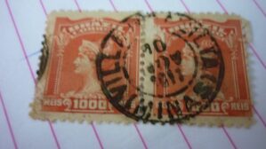 SELO DUPLA 1000 RÉIS COM CARIMBO VILLA .... LOTE 811 .