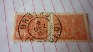 SELO DUPLA 200 RÉIS COM CARIMBO BROTAS LOTE 785 .
