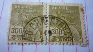 SELO DUPLA 300 RÉIS COM CARIMBO SÃO CHRISTOVÃO LOTE 828 .