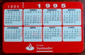 Calendário de Bolso (Tema Propaganda) Banco Santander - Ano 1995 (Estrangeiro - Espanha)