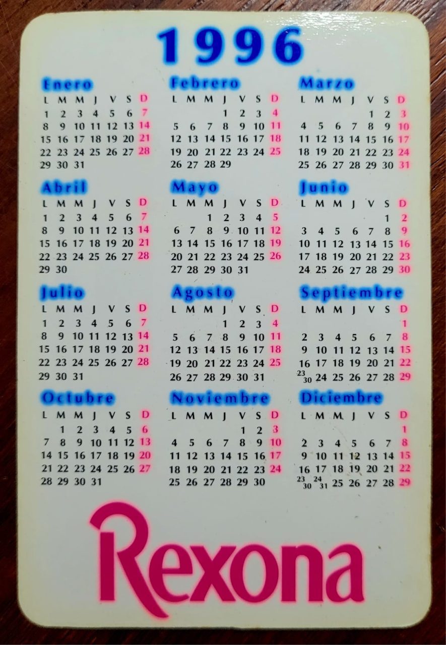 | Casa do Colecionador Calendário de Bolso (Tema Propaganda) Desodorante Rexona - Ano 1996 (Estrangeiro - Cuba)