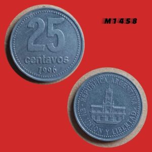 Moeda Argentina - 25 centavos - Cupro Níquel - 6,1g - 24,2mm - 1996 - M1458
