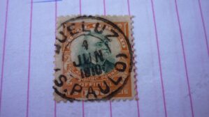 SELO 100 RÉIS COM CARIMBO QUELUZ S.PAULO LOTE 1272 .
