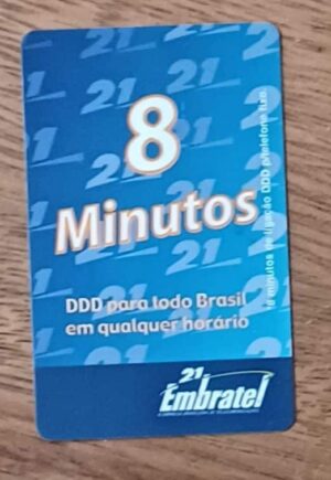 5b3. Cartão telefone Brasil Embratel 2004. 8 minutos qualquer horário.